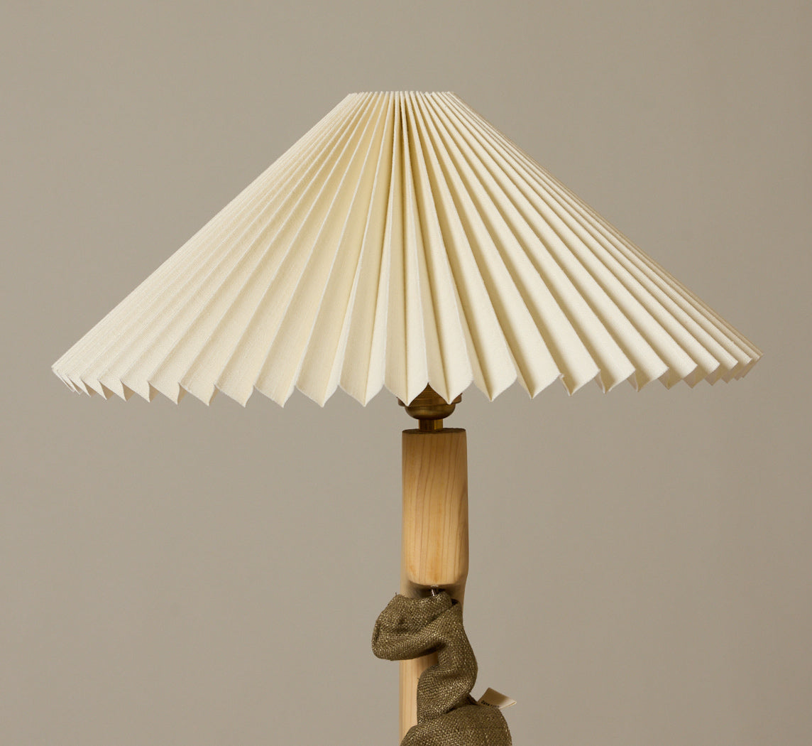 VINTAGE KNOTTY PINE TELEPHONE LAMP WITH PLEATED SHADE