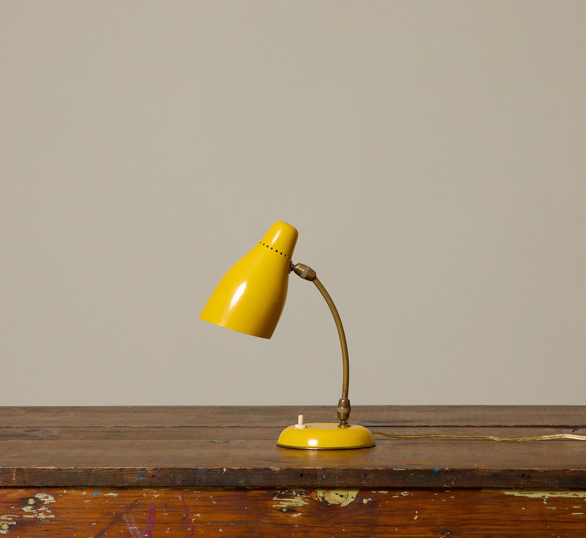 MID CENTURY ITALIAN BRASS & MUSTARD DESK LAMP