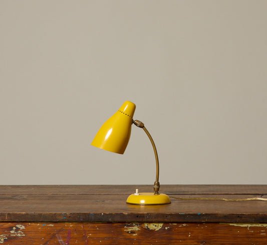MID CENTURY ITALIAN BRASS & MUSTARD DESK LAMP