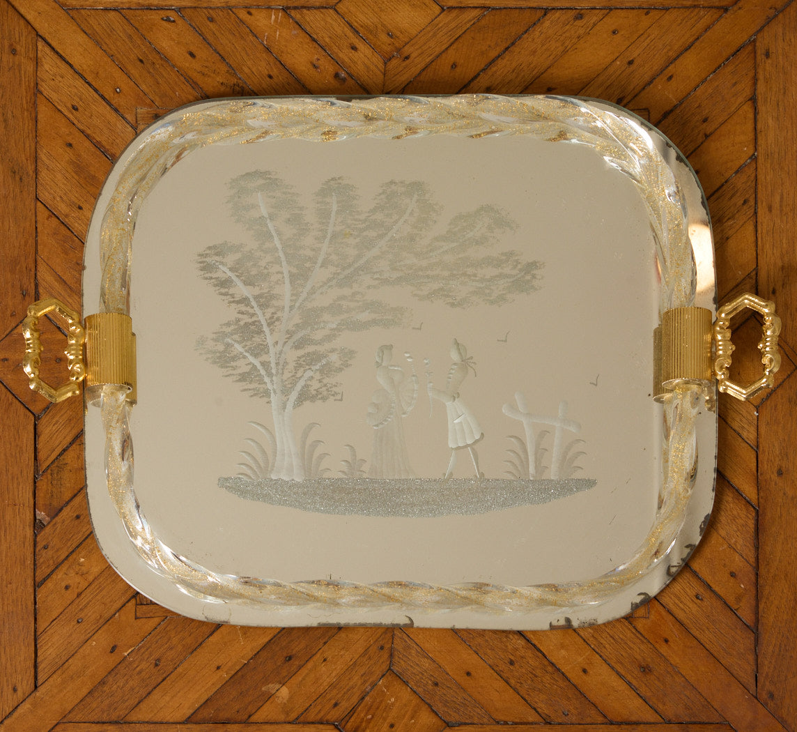 1950 ITALIAN ETCHED MURANO GLASS VANITY TRAY