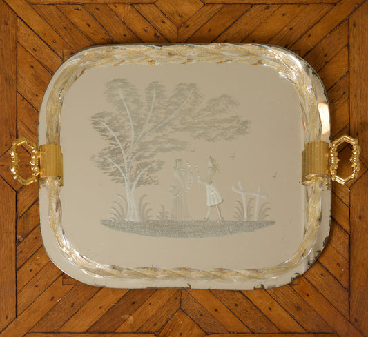 1950 ITALIAN ETCHED MURANO GLASS VANITY TRAY