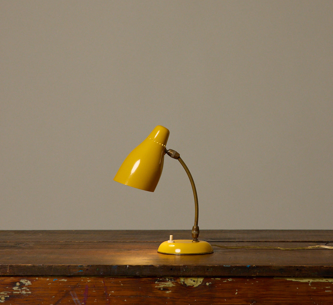 MID CENTURY ITALIAN BRASS & MUSTARD DESK LAMP