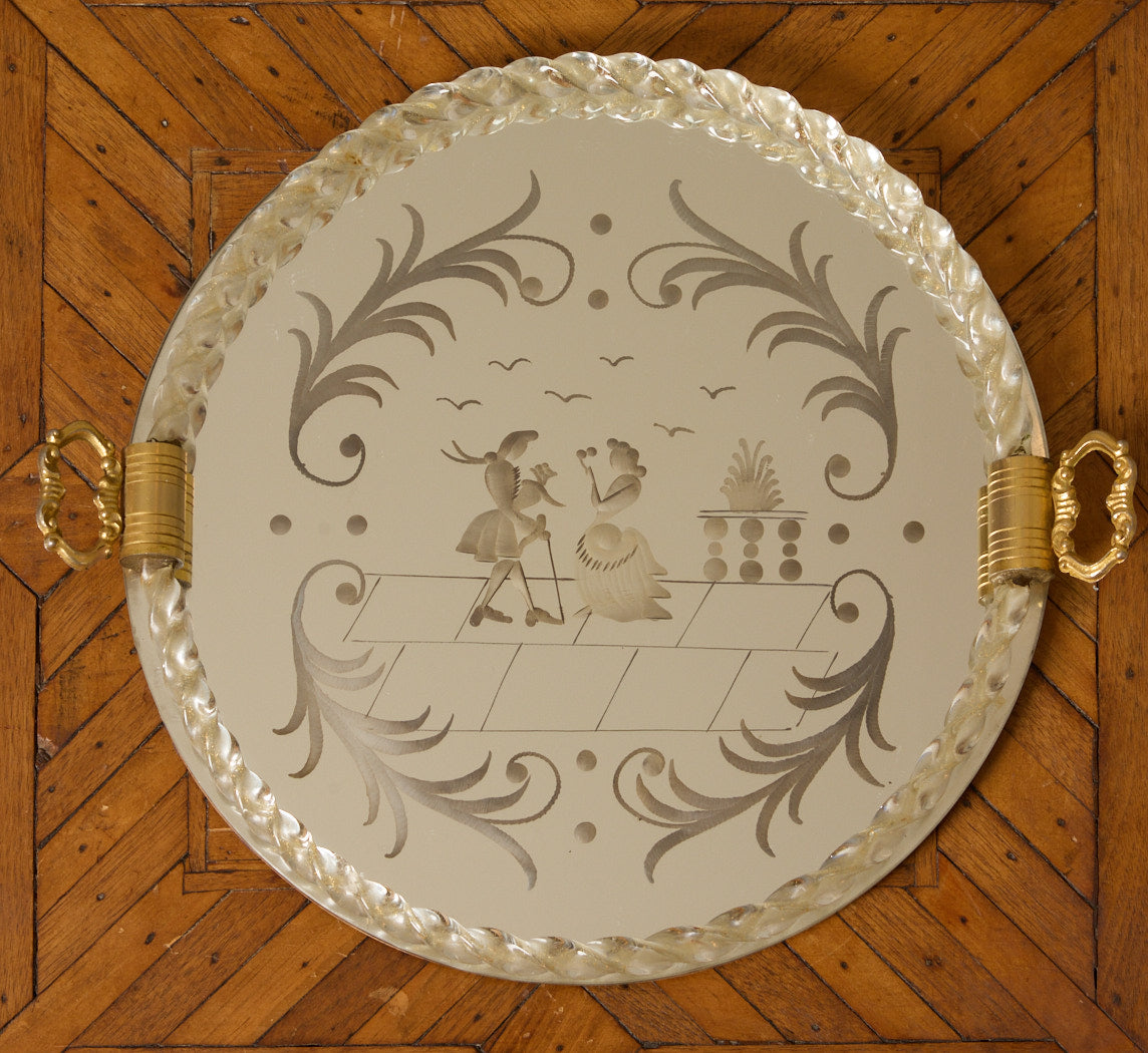 1950S ITALIAN ROUND ETCHED MURANO GLASS TRAY
