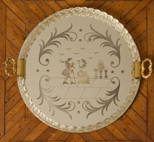 1950S ITALIAN ROUND ETCHED MURANO GLASS TRAY