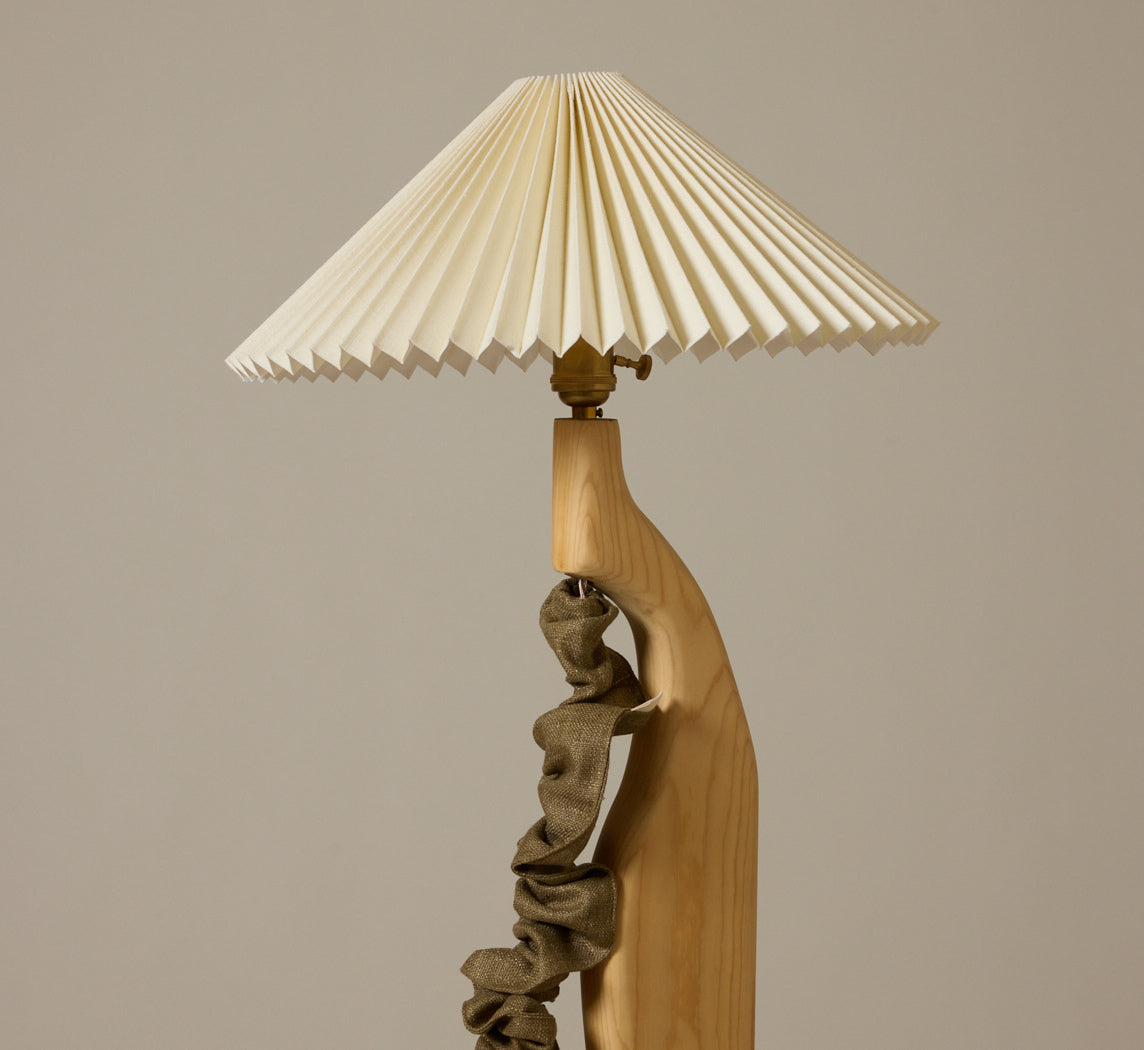 VINTAGE KNOTTY PINE TELEPHONE LAMP WITH PLEATED SHADE