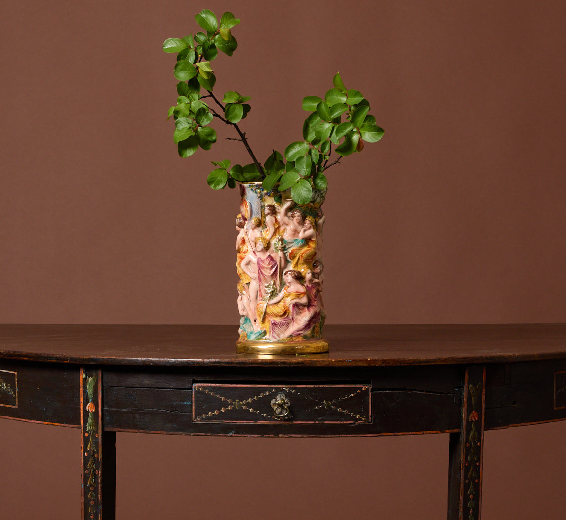 VINTAGE ITALIAN PORCELAIN BACCHANALIAN FIGURAL VASE