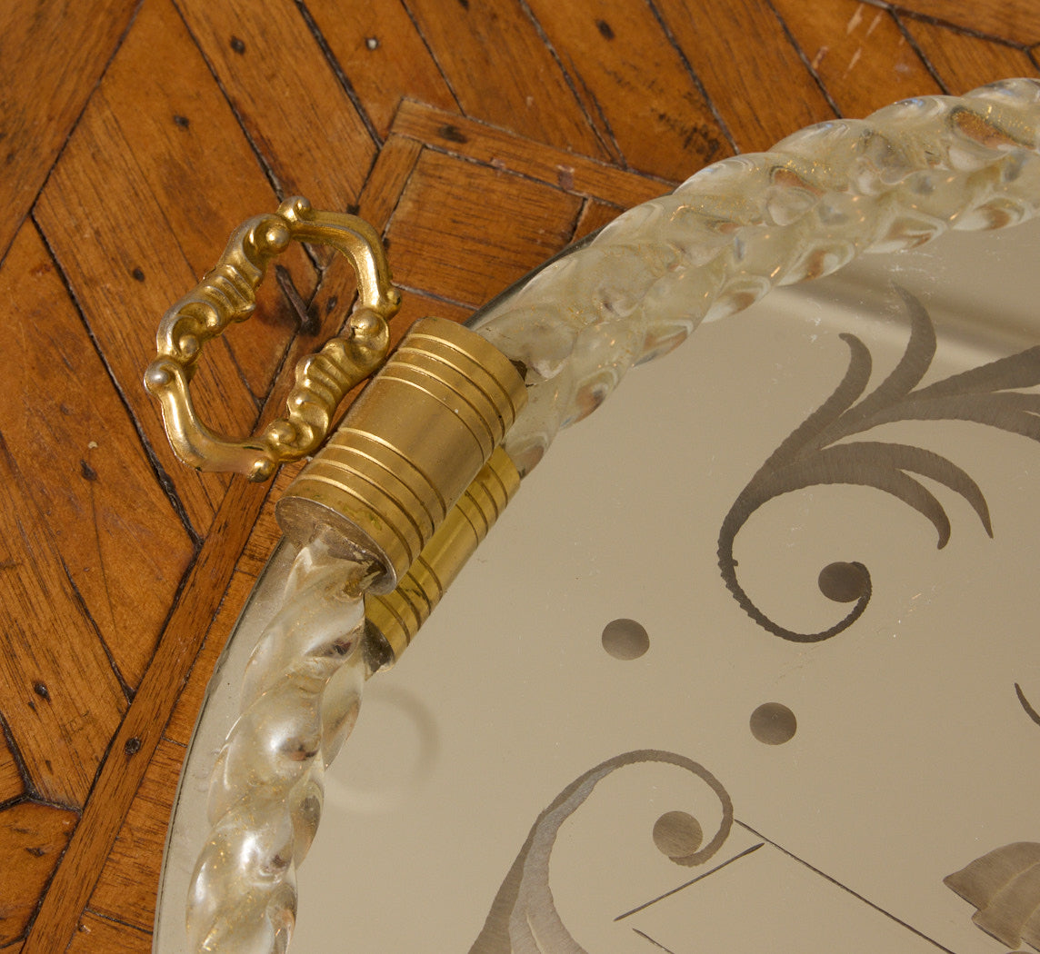 1950S ITALIAN ROUND ETCHED MURANO GLASS TRAY