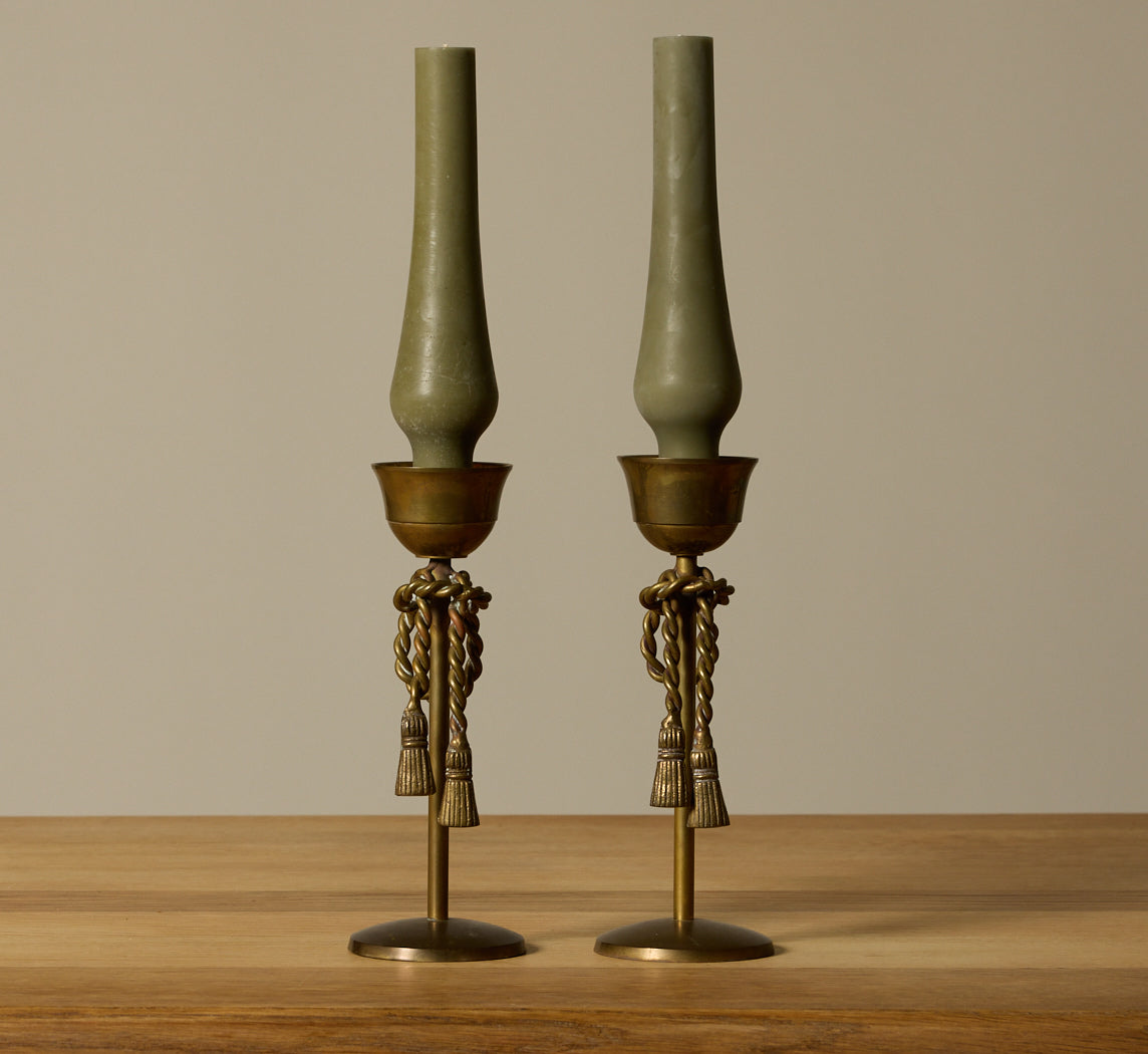 PAIR OF VINTAGE BRASS TWISTED ROPE CANDLE STICK HOLDERS