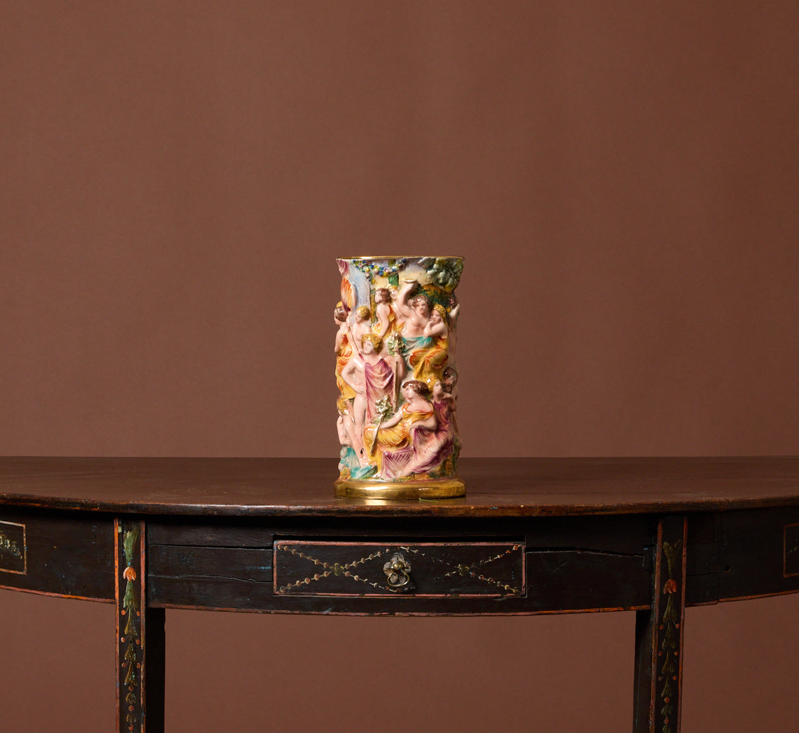 VINTAGE ITALIAN PORCELAIN BACCHANALIAN FIGURAL VASE