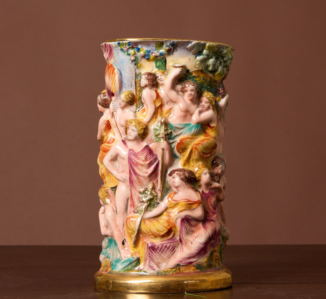 VINTAGE ITALIAN PORCELAIN BACCHANALIAN FIGURAL VASE