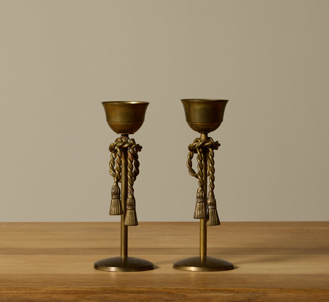 PAIR OF VINTAGE BRASS TWISTED ROPE CANDLE STICK HOLDERS