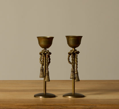 PAIR OF VINTAGE BRASS TWISTED ROPE CANDLE STICK HOLDERS