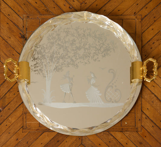 1950S ITALIAN ROUND ETCHED MURANO GLASS TRAY I