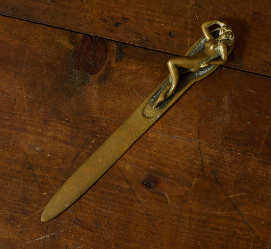 VINTAGE BRASS NUDE LADY LETTER OPENER