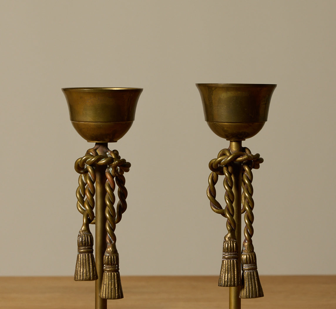 PAIR OF VINTAGE BRASS TWISTED ROPE CANDLE STICK HOLDERS