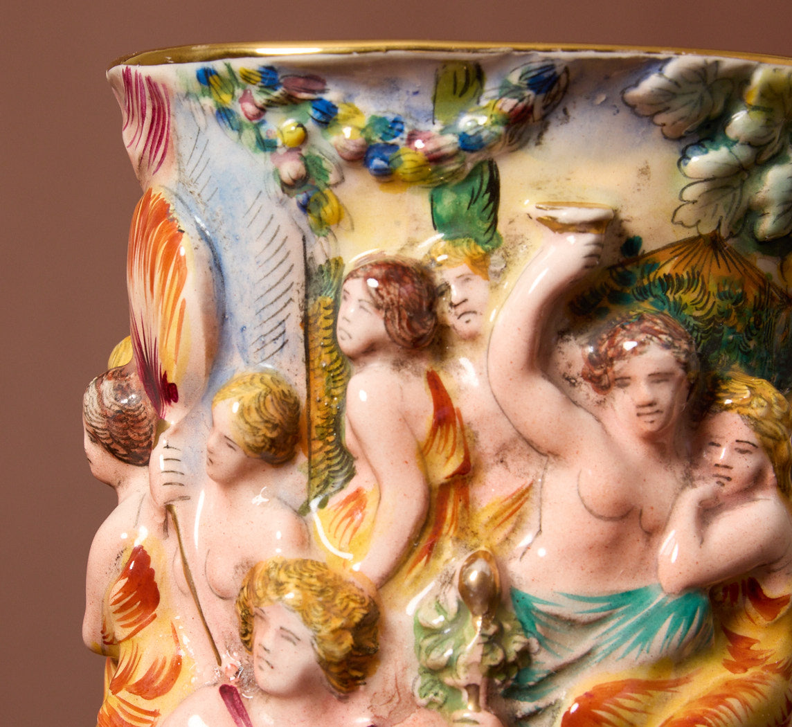 VINTAGE ITALIAN PORCELAIN BACCHANALIAN FIGURAL VASE