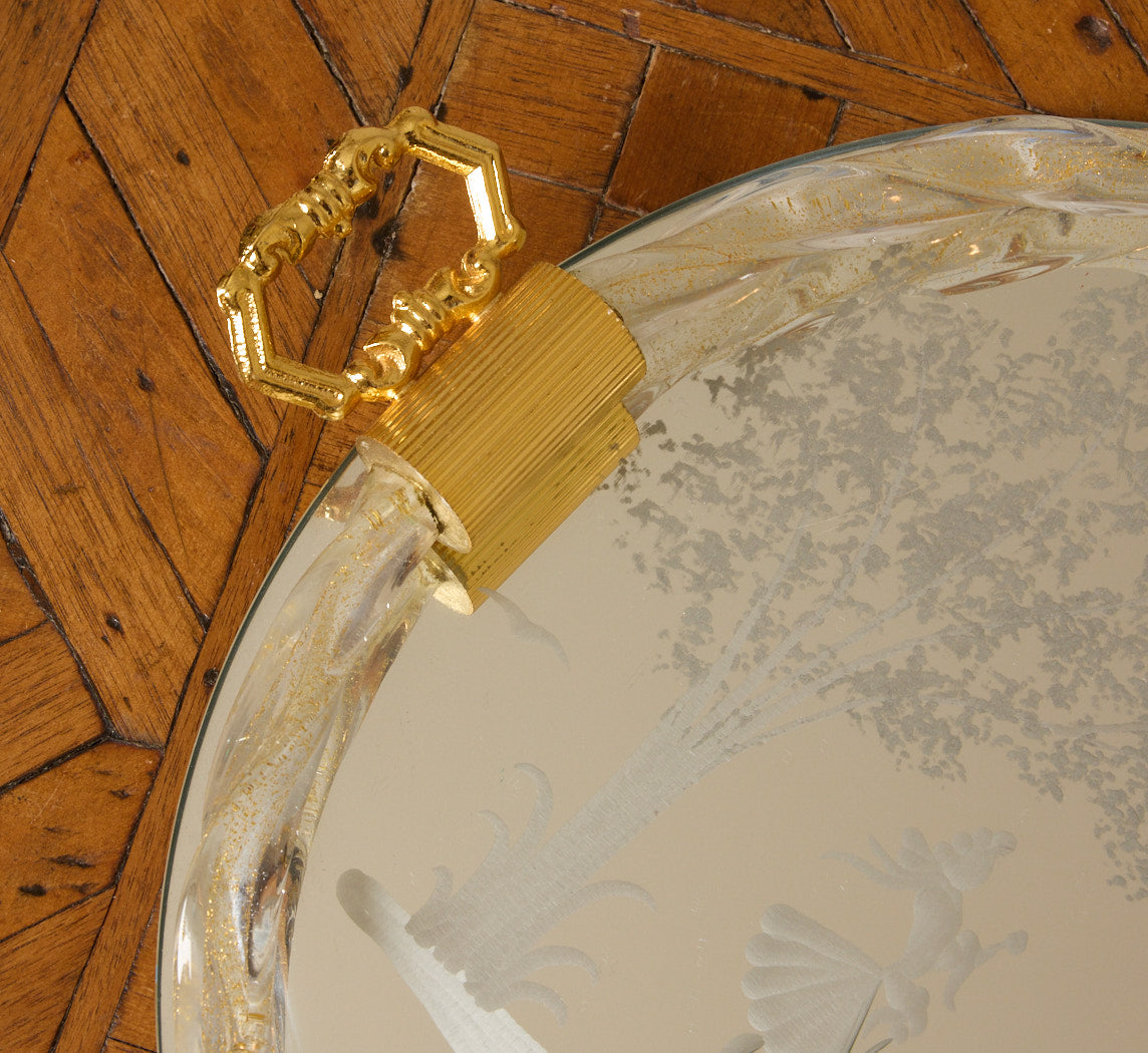 1950S ITALIAN ROUND ETCHED MURANO GLASS TRAY I
