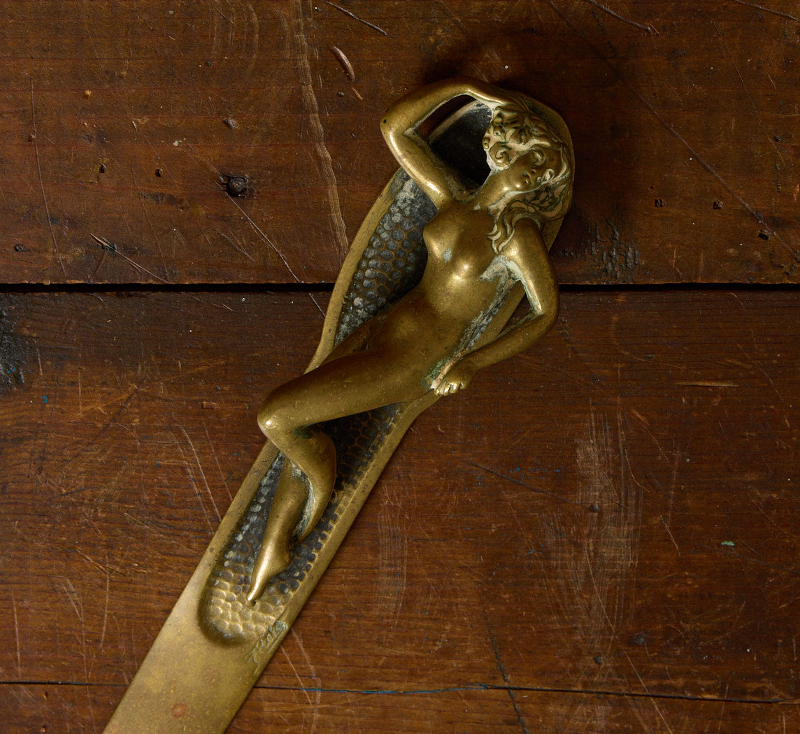 VINTAGE BRASS NUDE LADY LETTER OPENER