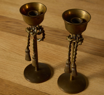 PAIR OF VINTAGE BRASS TWISTED ROPE CANDLE STICK HOLDERS