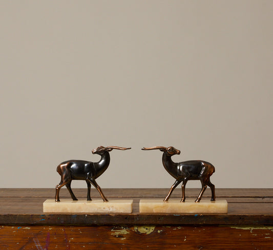 PAIR OF 1930S MARBLE & SPELTER GAZELLE BOOKENDS