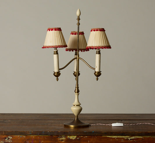 1950 ITALIAN 3-ARM TABLE LAMP WITH ANTIQUE SHADES