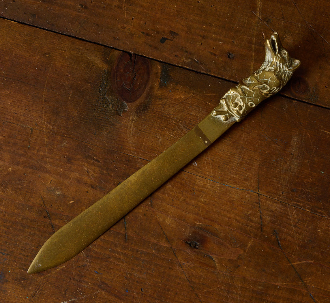 VINTAGE BRASS WOLF LETTER OPENER