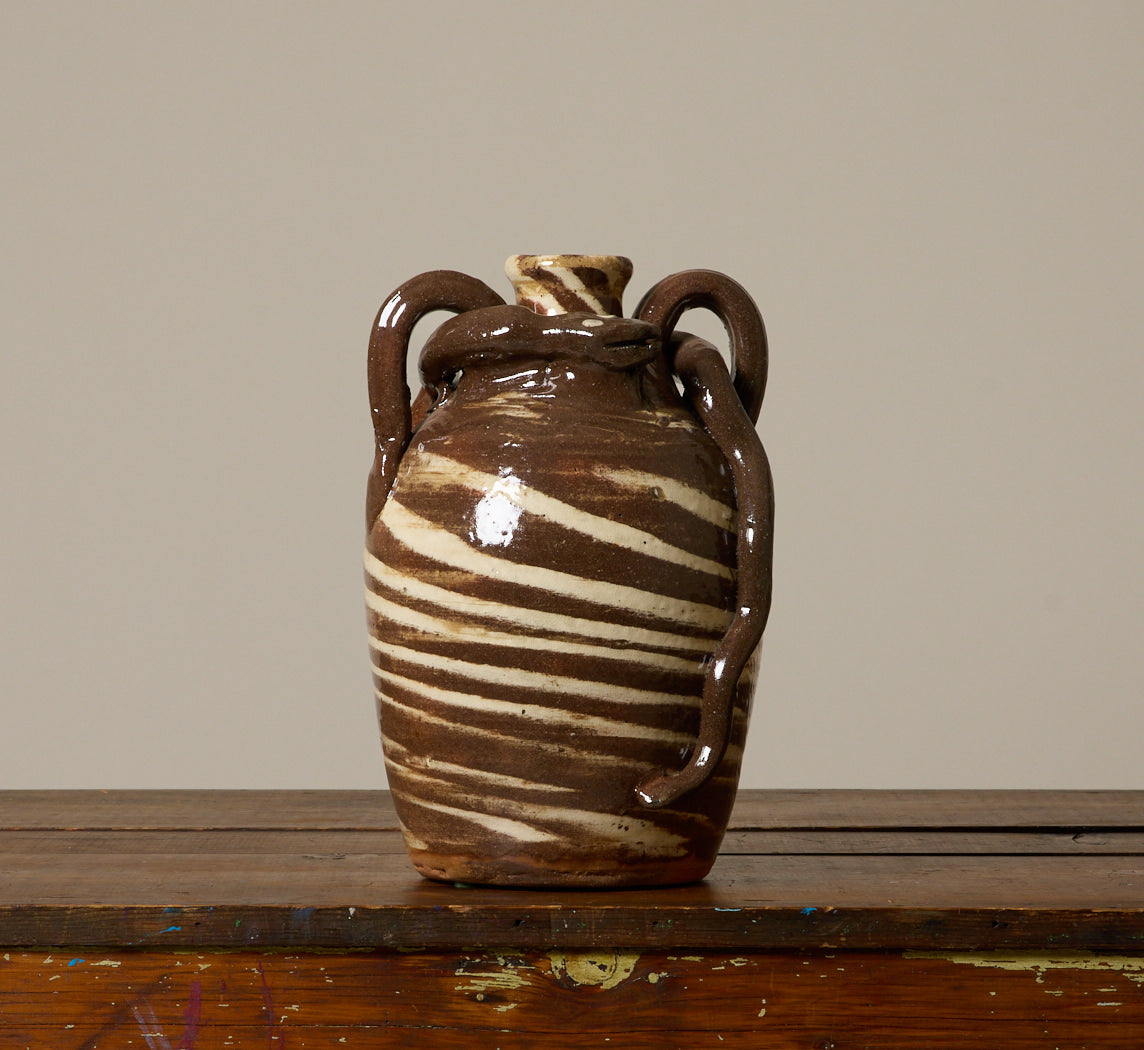 AMERICAN FOLK ART EARTHENWARE SWIRL SNAKE JUG
