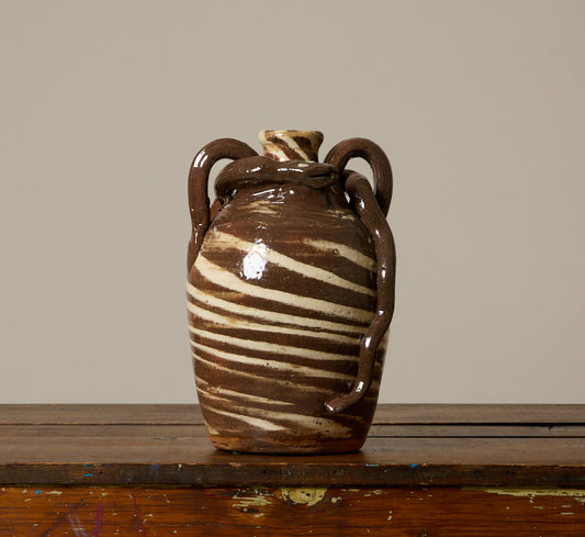AMERICAN FOLK ART EARTHENWARE SWIRL SNAKE JUG