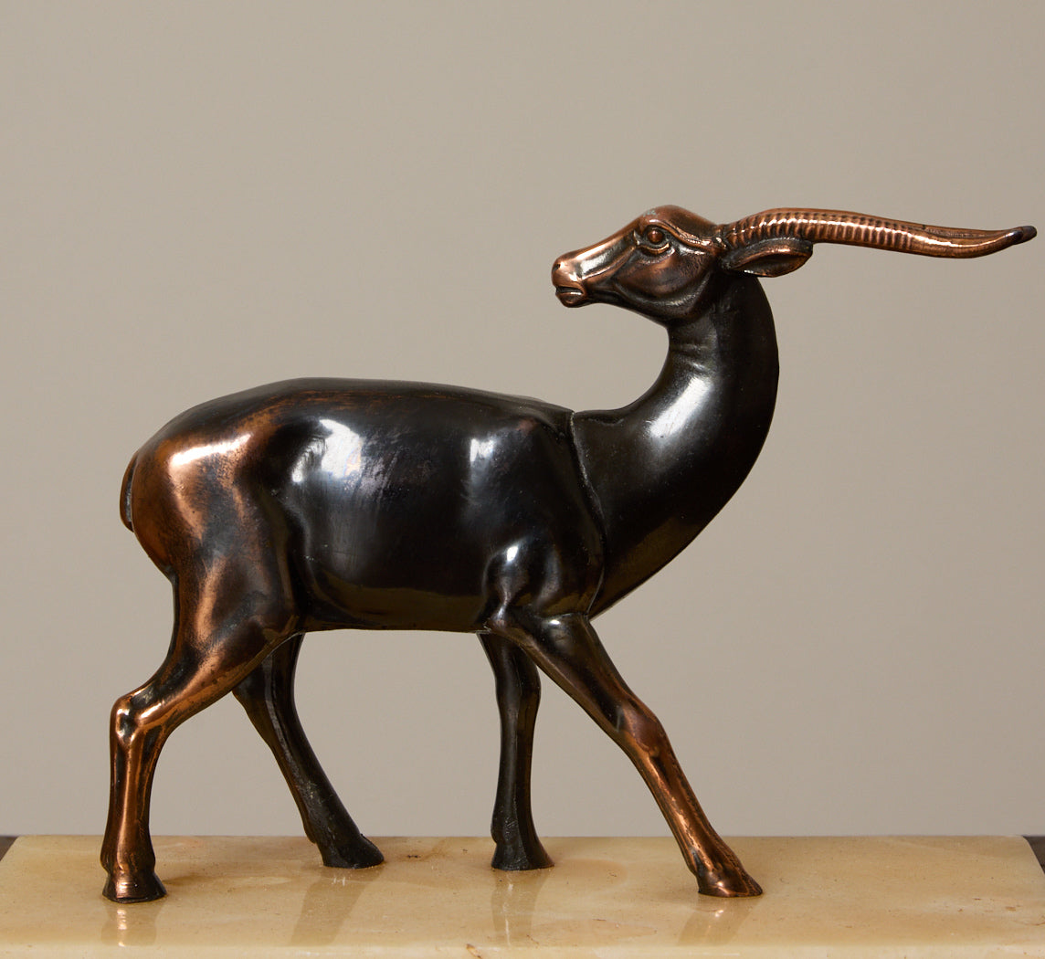 PAIR OF 1930S MARBLE & SPELTER GAZELLE BOOKENDS
