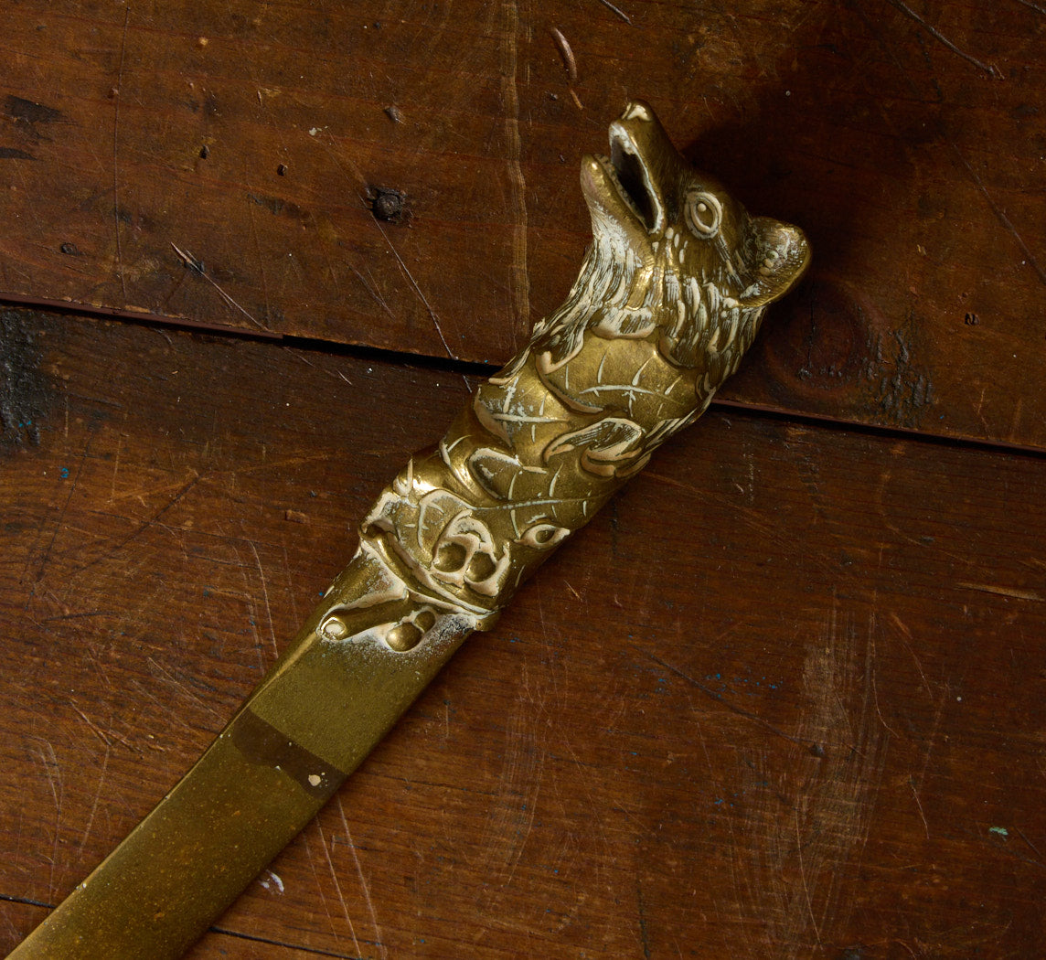 VINTAGE BRASS WOLF LETTER OPENER
