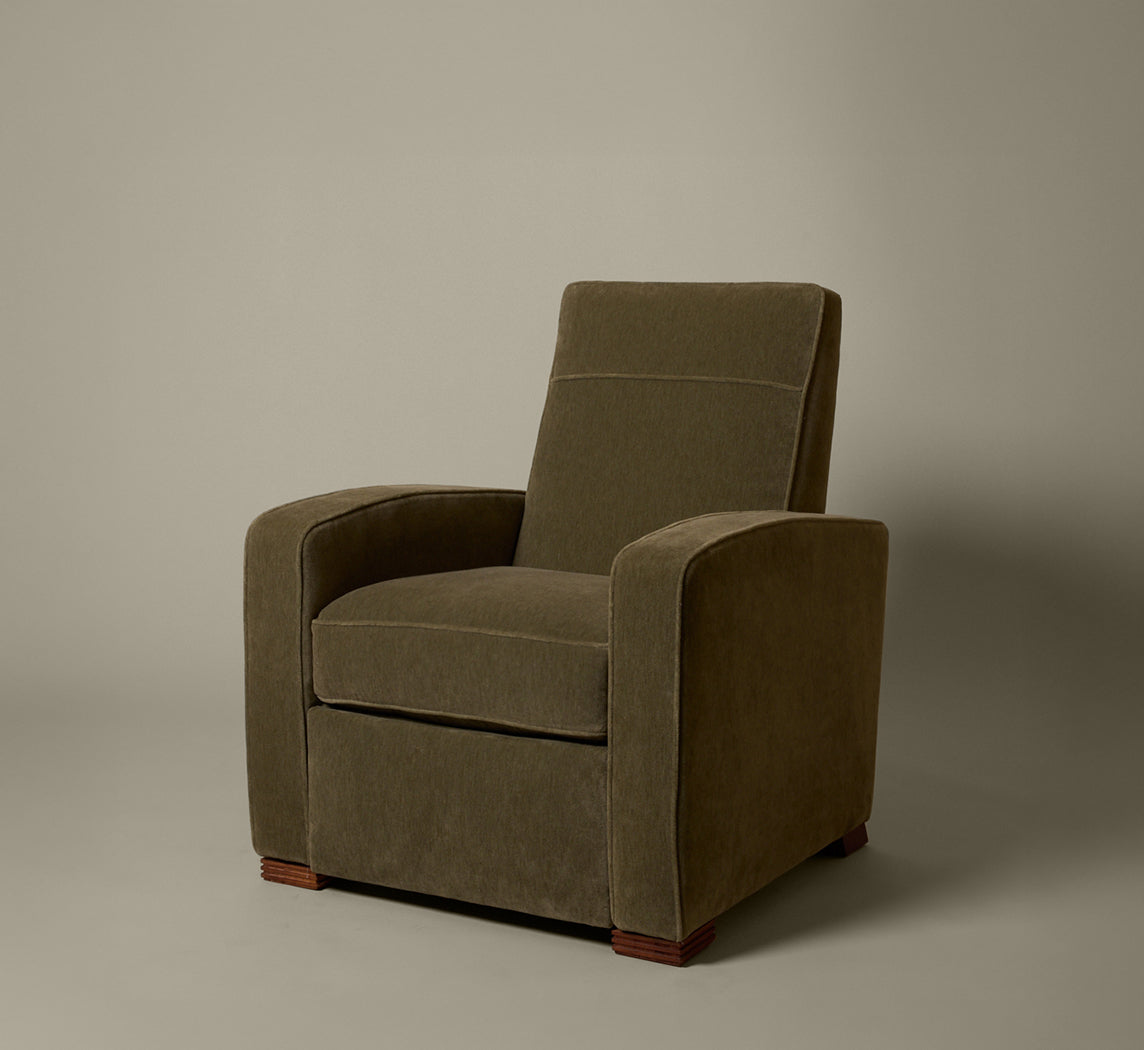 VINTAGE ART DECO STYLE RECLINER ARMCHAIR IN MOHAIR