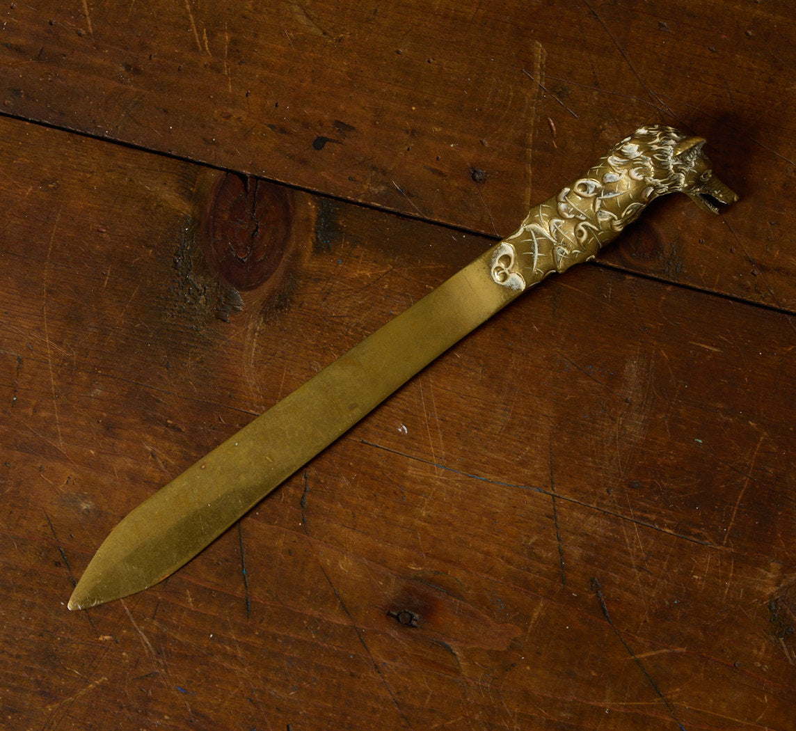 VINTAGE BRASS WOLF LETTER OPENER