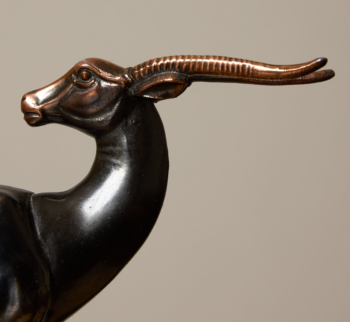 PAIR OF 1930S MARBLE & SPELTER GAZELLE BOOKENDS