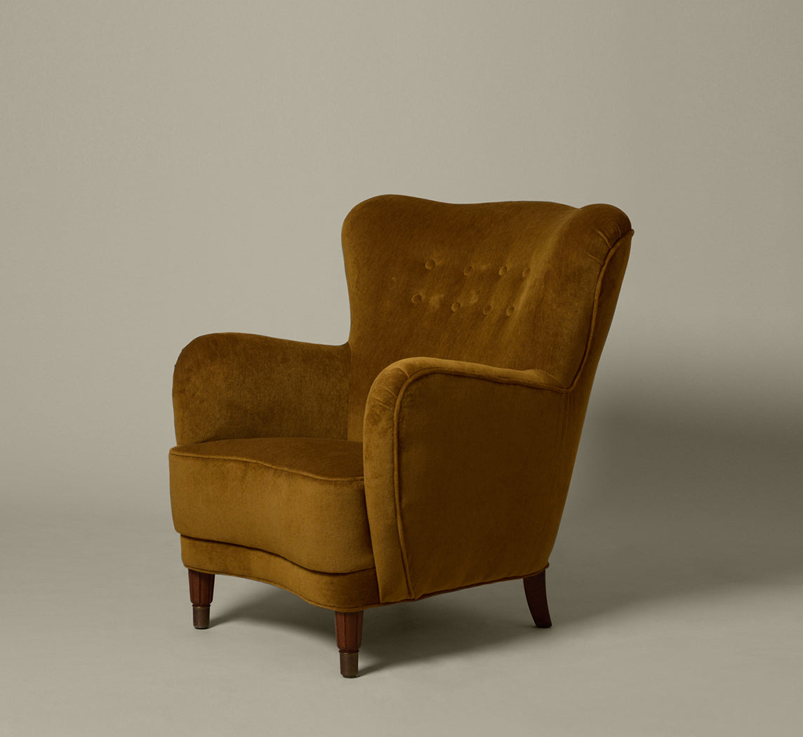 1950S FRITZ HANSEN DANISH LOUNGE CHAIR IN AGED BRONZE MOHAIR