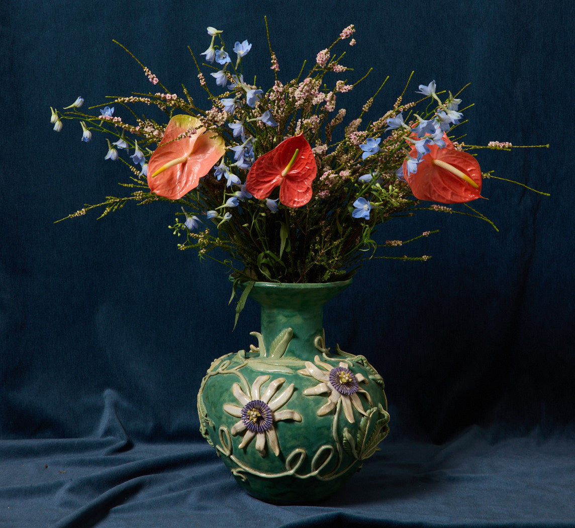 LARGE PASSION FLOWER VASE BY PEARCE WILLIAMS