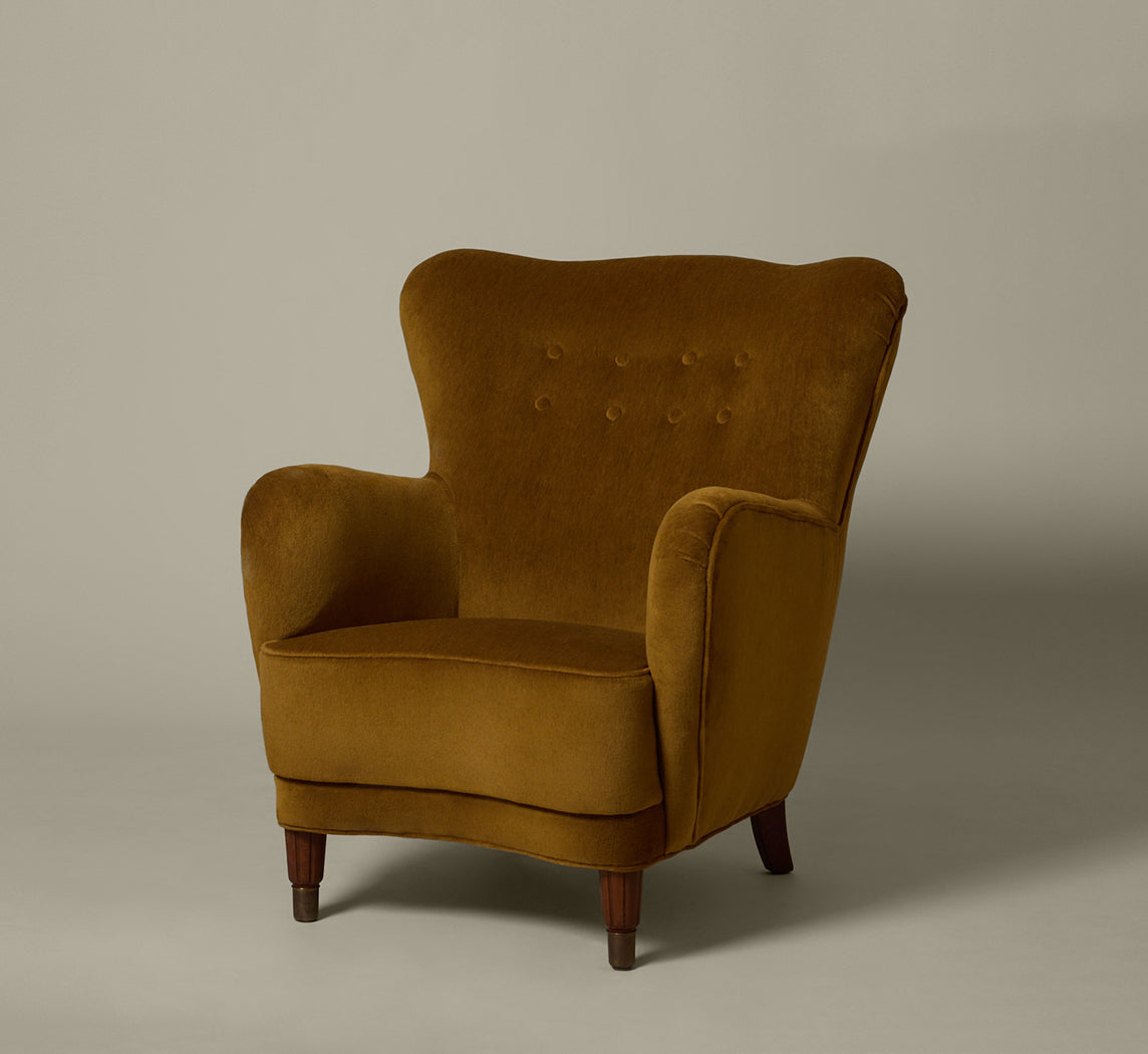 1950S FRITZ HANSEN DANISH LOUNGE CHAIR IN AGED BRONZE MOHAIR