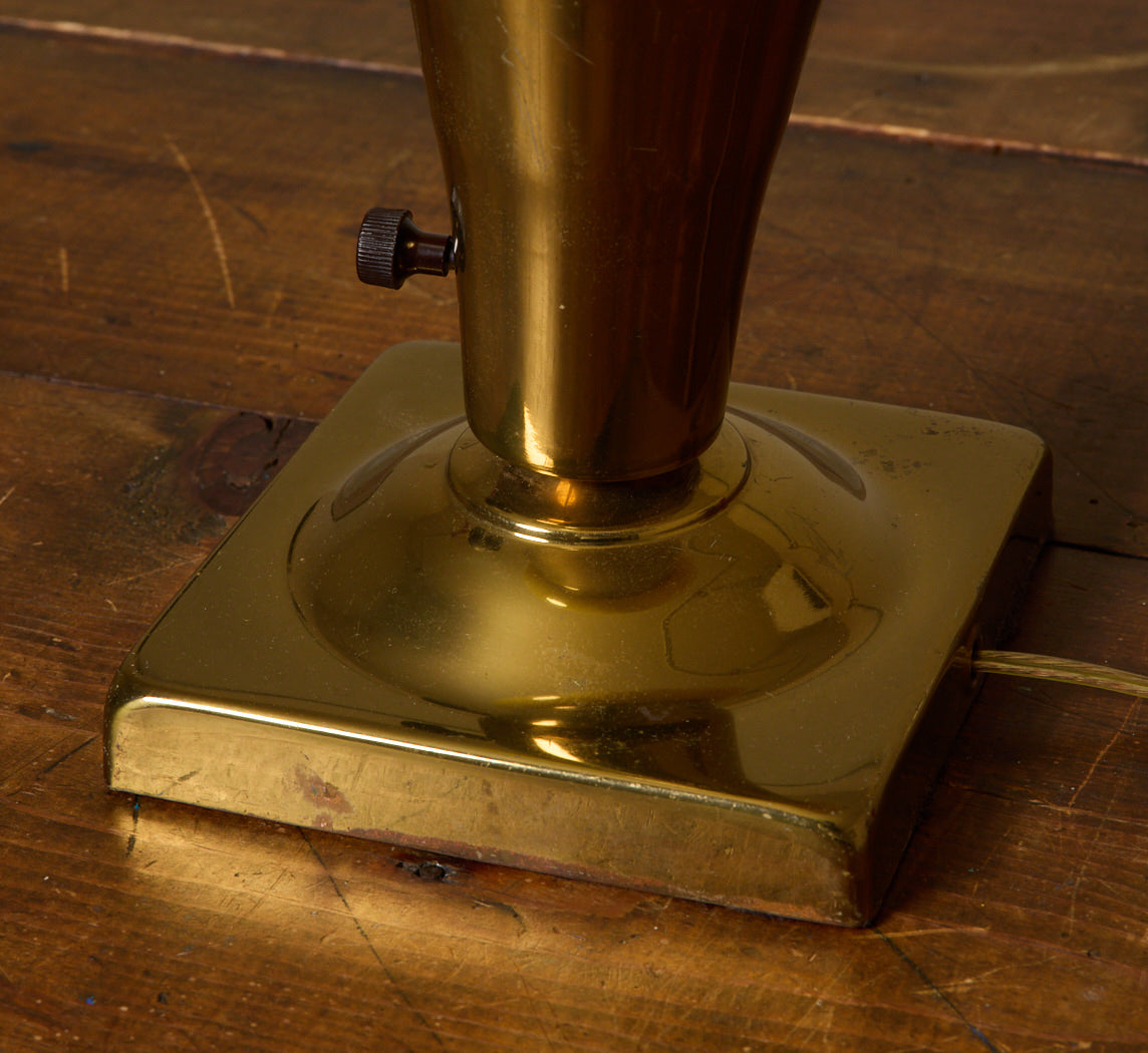 MID CENTURY ORB TABLE LAMP WITH BRASS BASE