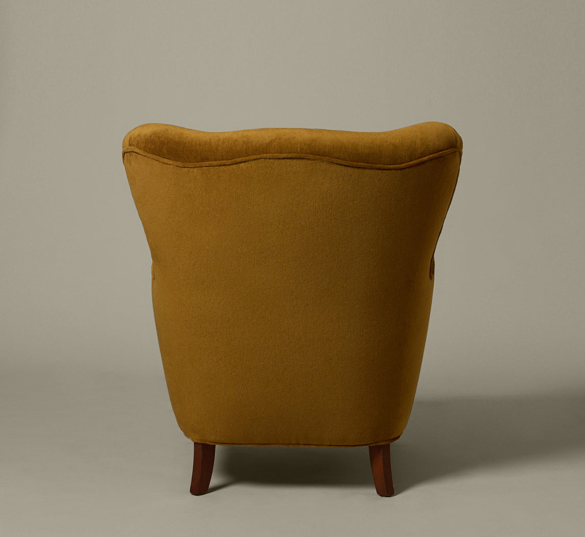 1950S FRITZ HANSEN DANISH LOUNGE CHAIR IN AGED BRONZE MOHAIR