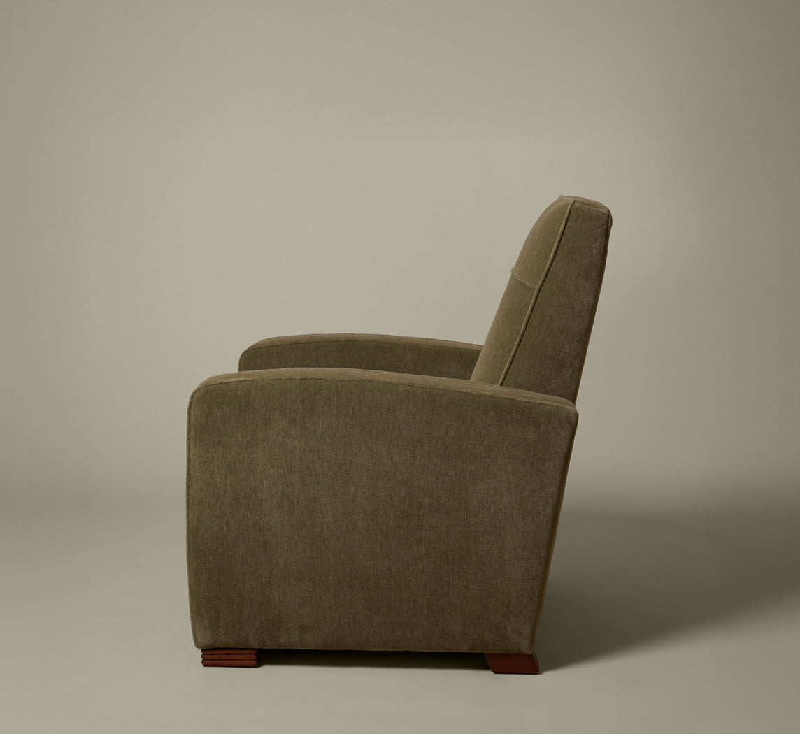 VINTAGE ART DECO STYLE RECLINER ARMCHAIR IN MOHAIR