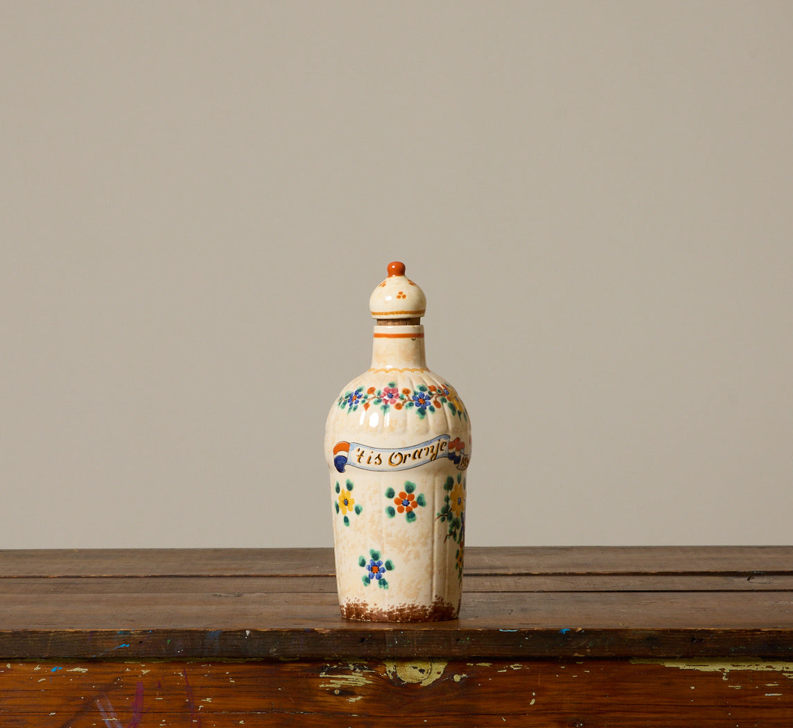 1930S DUTCH HAND PAINTED CERAMIC BOTTLE