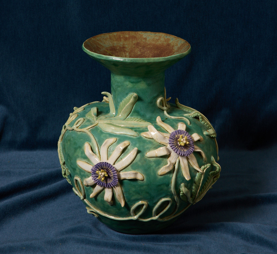 LARGE PASSION FLOWER VASE BY PEARCE WILLIAMS