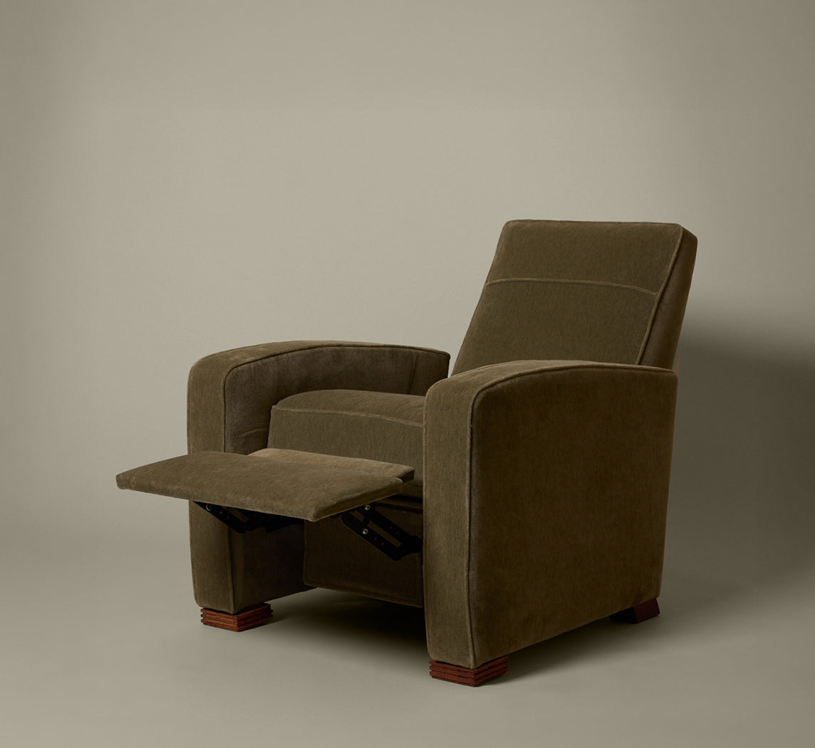 VINTAGE ART DECO STYLE RECLINER ARMCHAIR IN MOHAIR