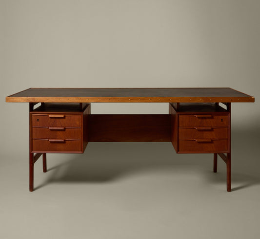 1970S DANISH TEAK DESK WITH LEATHER TOP