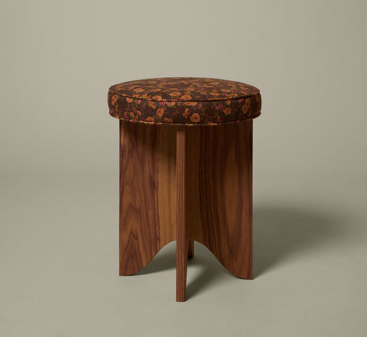 PIERCE & WARD LLOYD SIDE STOOL IN WALNUT AND  MIDNIGHT FLORAL