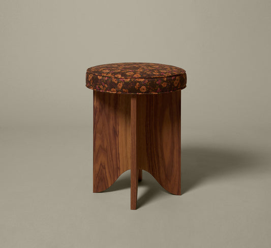 PIERCE & WARD LLOYD SIDE STOOL IN WALNUT AND  MIDNIGHT FLORAL