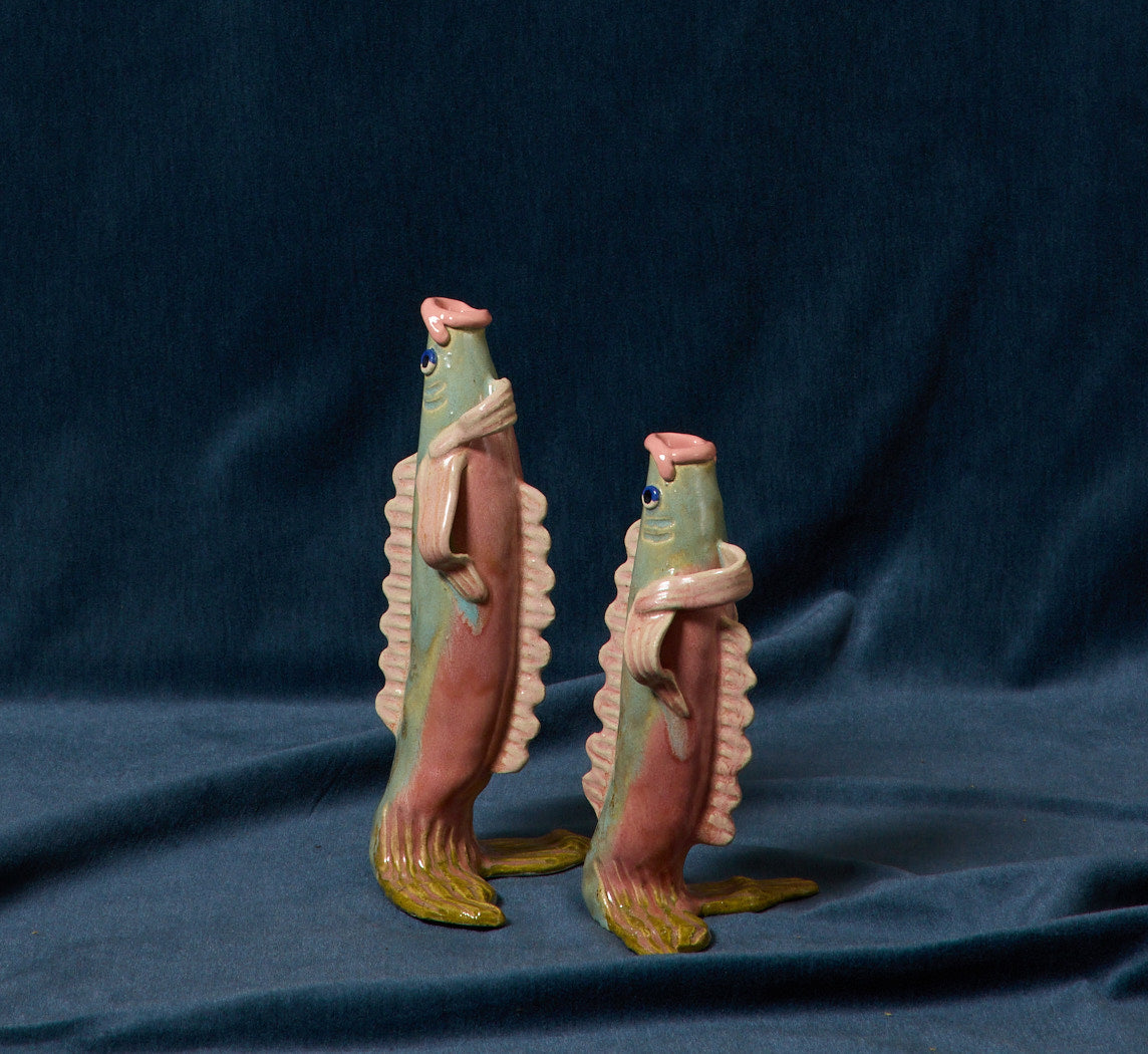 GREEN FISH VASE BY PEARCE WILLIAMS