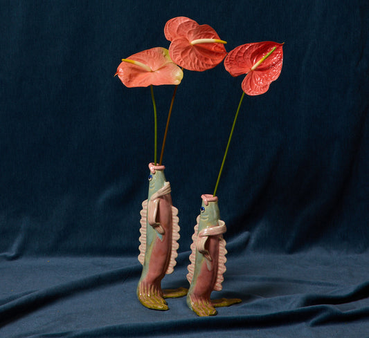 GREEN FISH VASE BY PEARCE WILLIAMS
