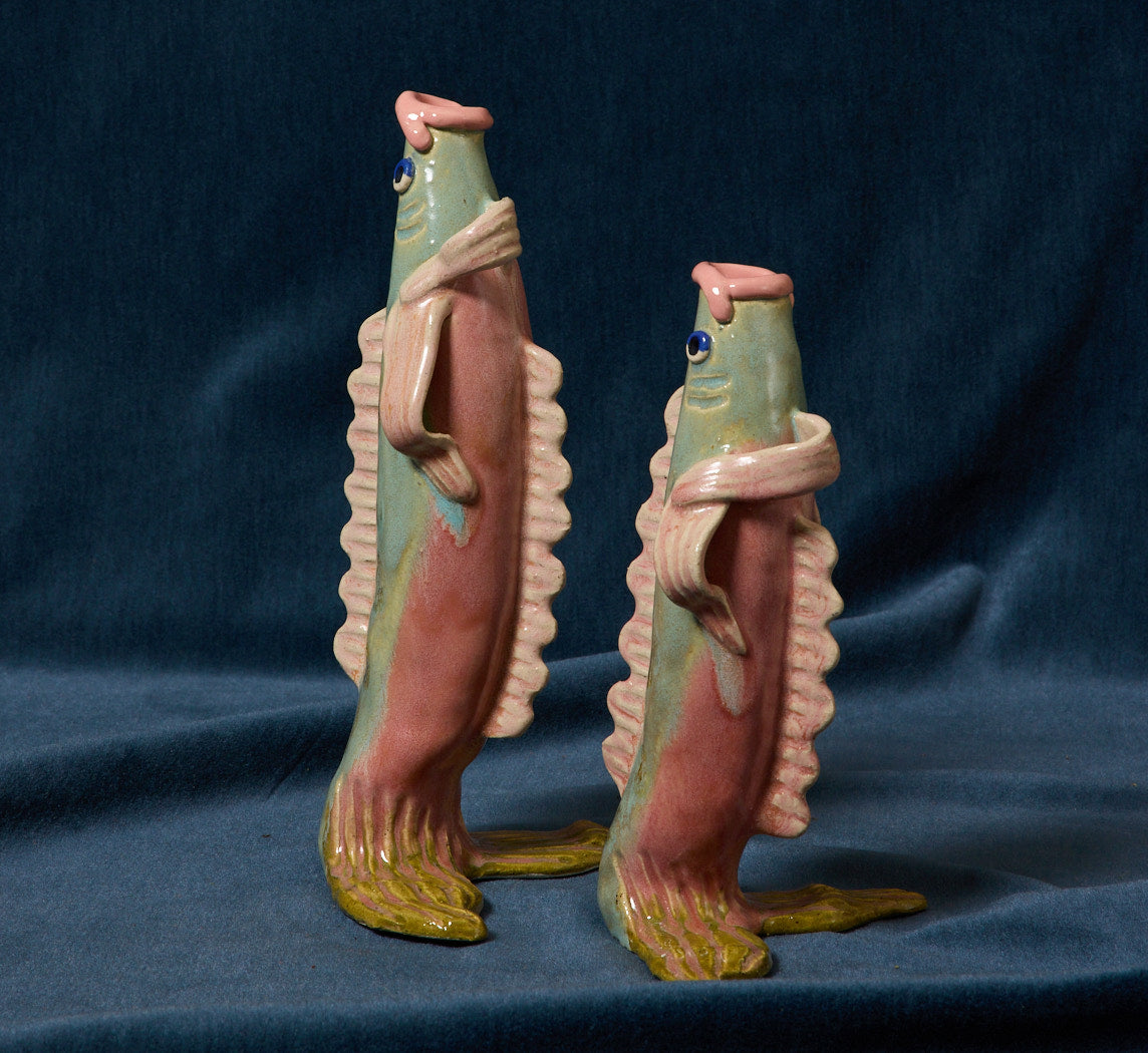GREEN FISH VASE BY PEARCE WILLIAMS
