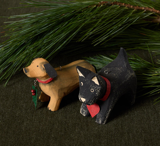 VINTAGE PAIR OF PUPS ORNAMENTS