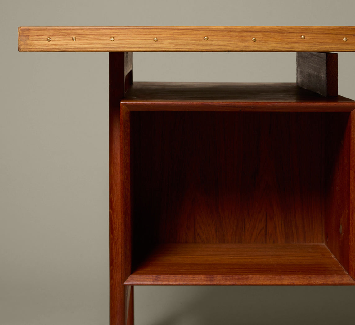 1970S DANISH TEAK DESK WITH LEATHER TOP